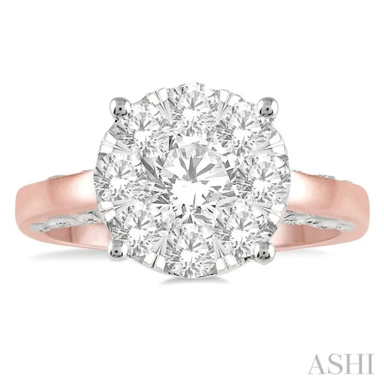 1 1/2 Ctw Lovebright Diamond Cluster Ring in 14K Rose and White Gold