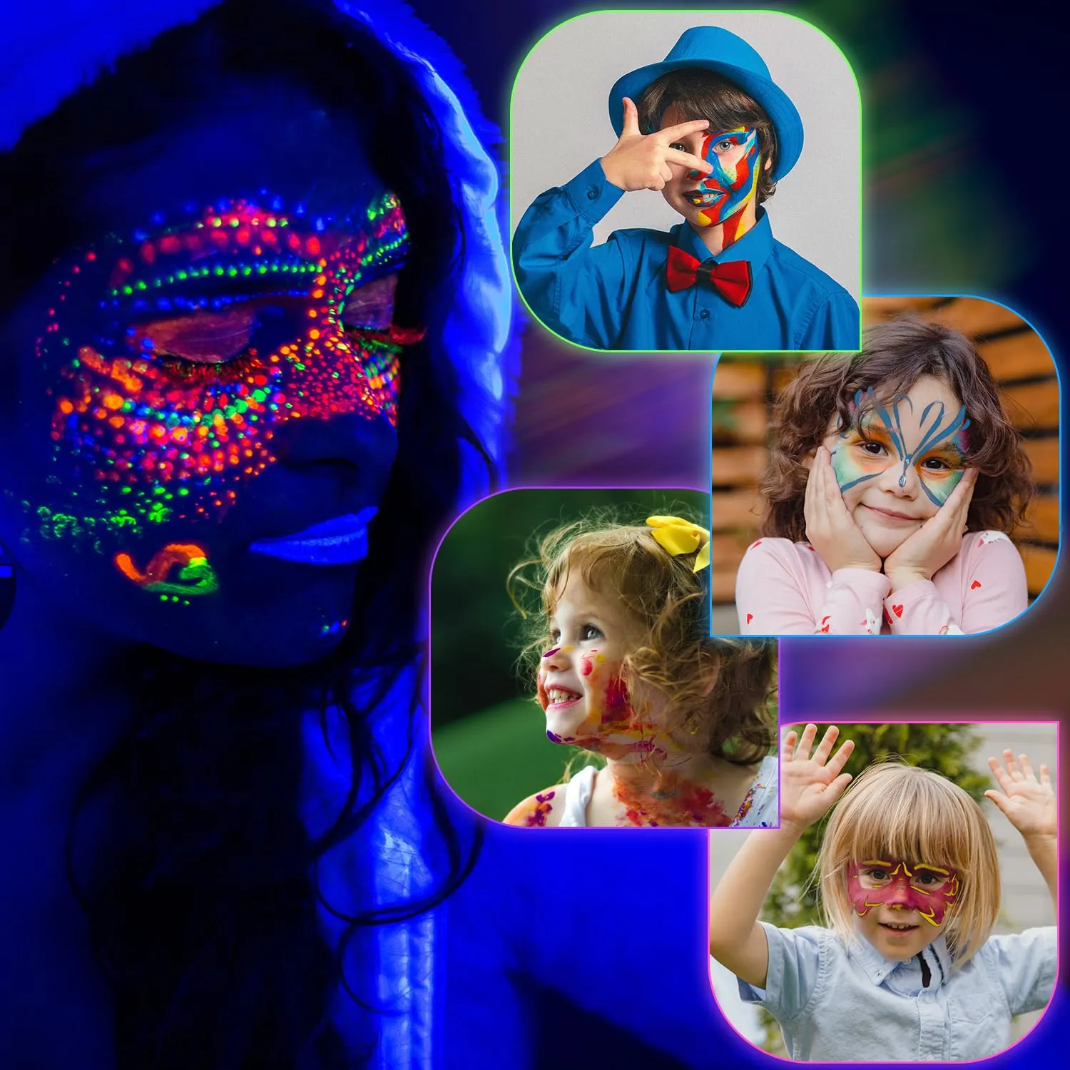 24 Pcs Glow in The Black Light Face Body Paint, UV Black Light Glow Crayons Neon Fluorescent Face Painting Makeup Kit for Halloween Club Makeup Holiday Birthday Club Xmas Glow Party (12 Color)