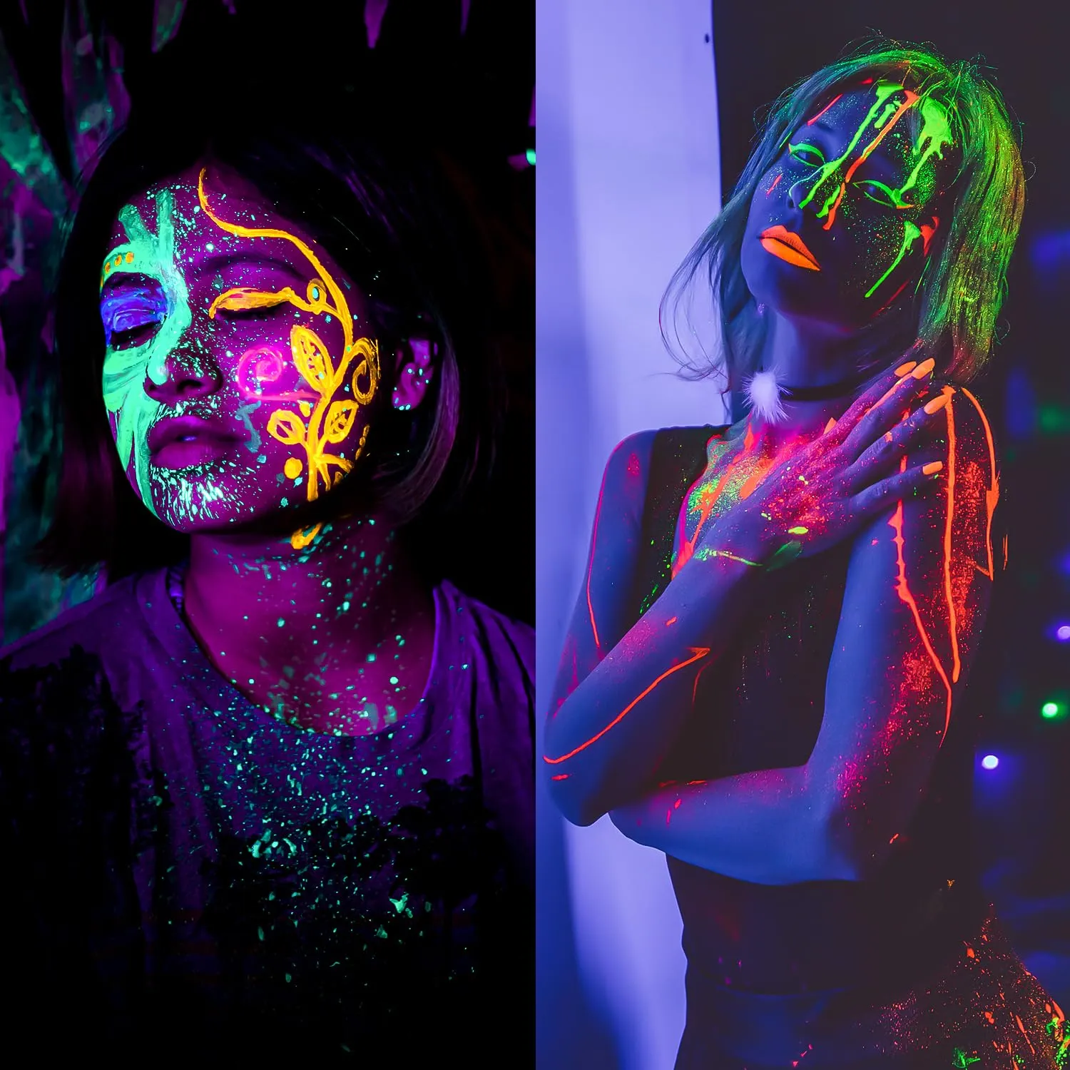 24 Pcs Glow in The Black Light Face Body Paint, UV Black Light Glow Crayons Neon Fluorescent Face Painting Makeup Kit for Halloween Club Makeup Holiday Birthday Club Xmas Glow Party (12 Color)