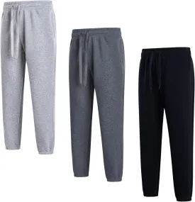 3 Pack of Jogger Mens Fleece Active Athletic Workout Sweatpants for Men Elastic Waist Drawstring