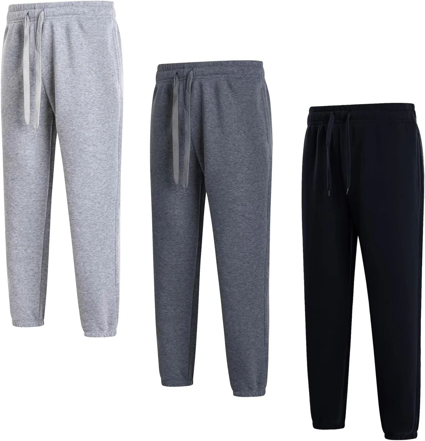 3 Pack of Jogger Mens Fleece Active Athletic Workout Sweatpants for Men Elastic Waist Drawstring
