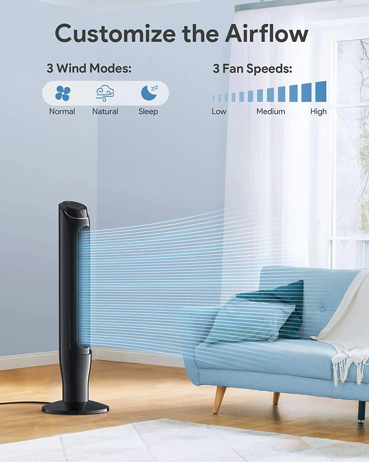 360° Oscillating Fan with Remote Control 40", 3 Modes and 3 Speeds Setting