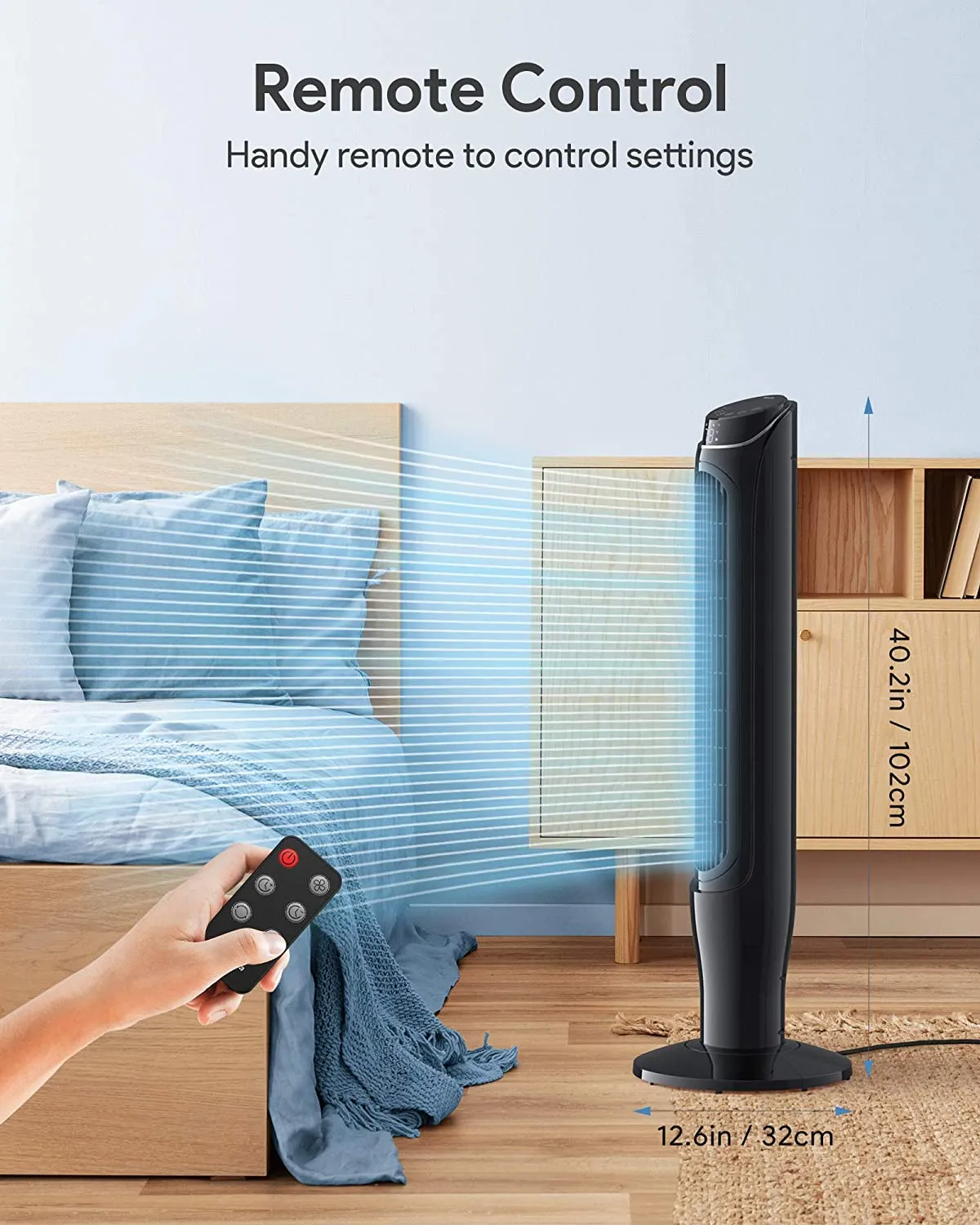 360° Oscillating Fan with Remote Control 40", 3 Modes and 3 Speeds Setting