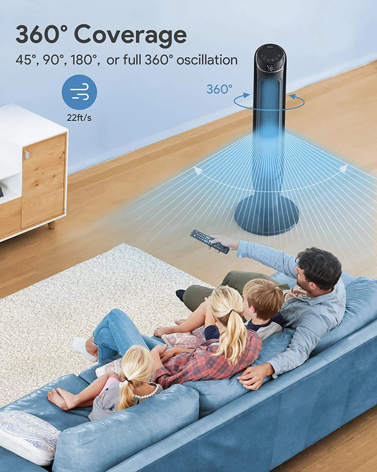360° Oscillating Fan with Remote Control 40", 3 Modes and 3 Speeds Setting