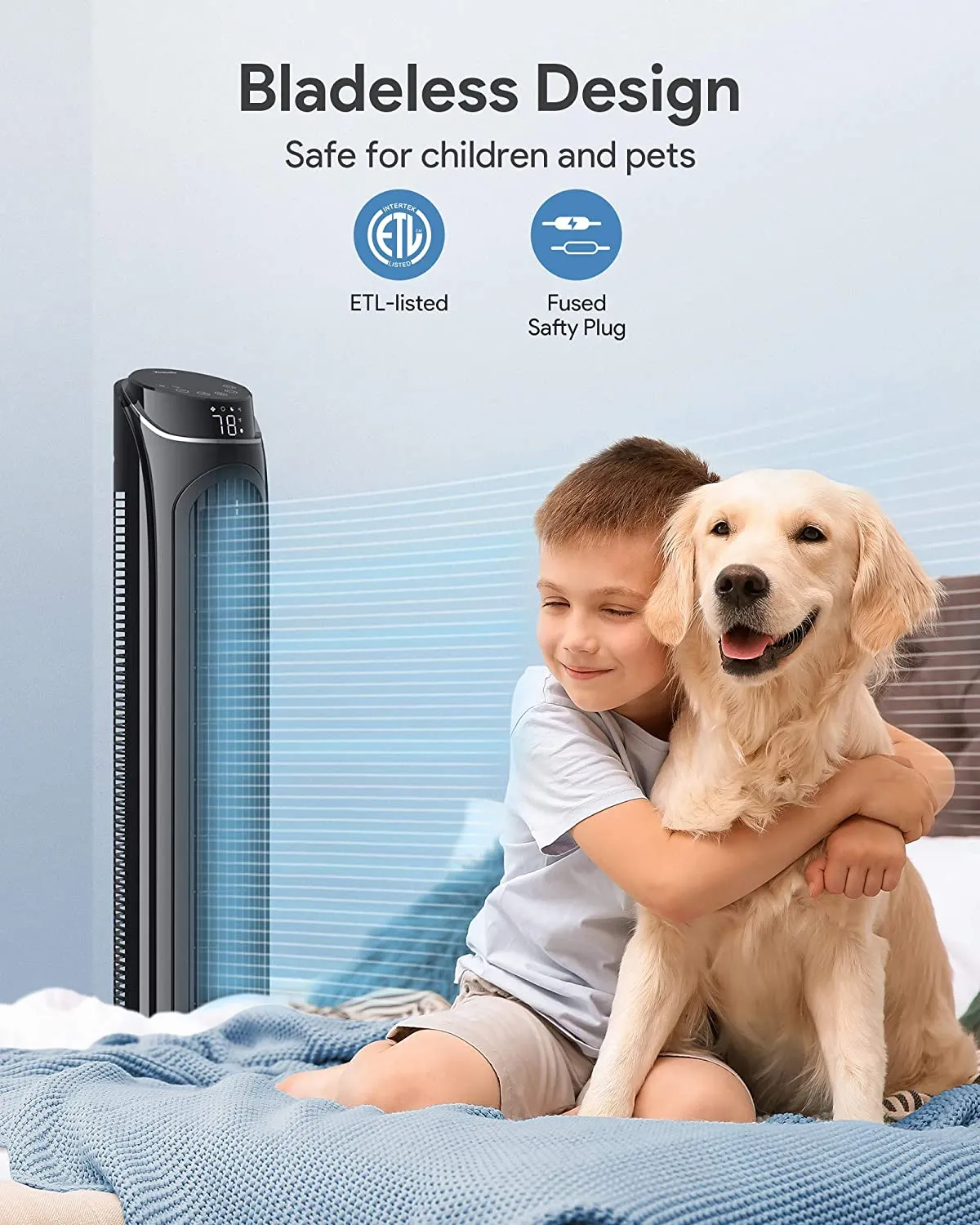 360° Oscillating Fan with Remote Control 40", 3 Modes and 3 Speeds Setting