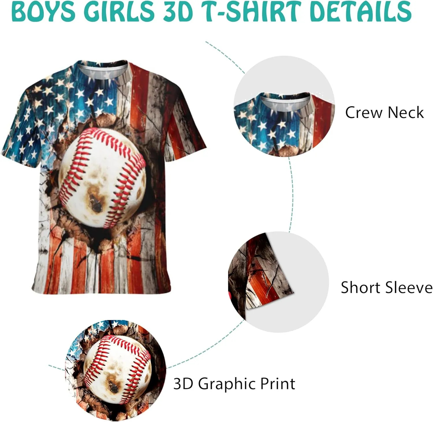 3D Graphic Boys Girls T Shirts, Crewneck Short Sleeve Tees for Teens