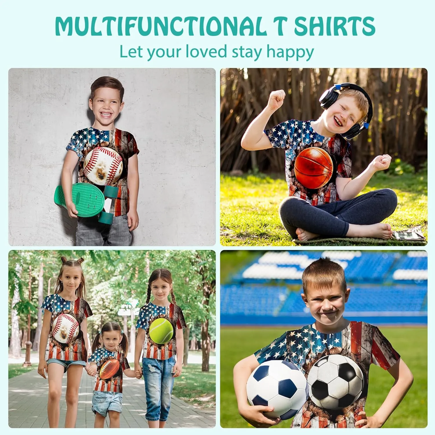 3D Graphic Boys Girls T Shirts, Crewneck Short Sleeve Tees for Teens