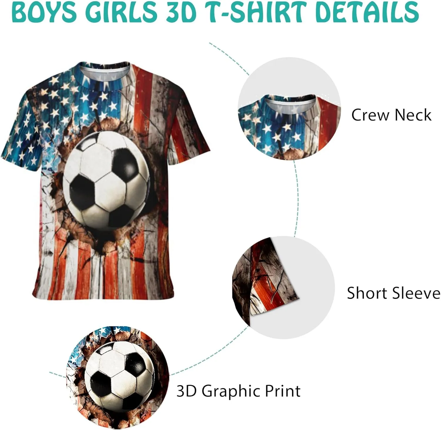 3D Graphic Boys Girls T Shirts, Crewneck Short Sleeve Tees for Teens