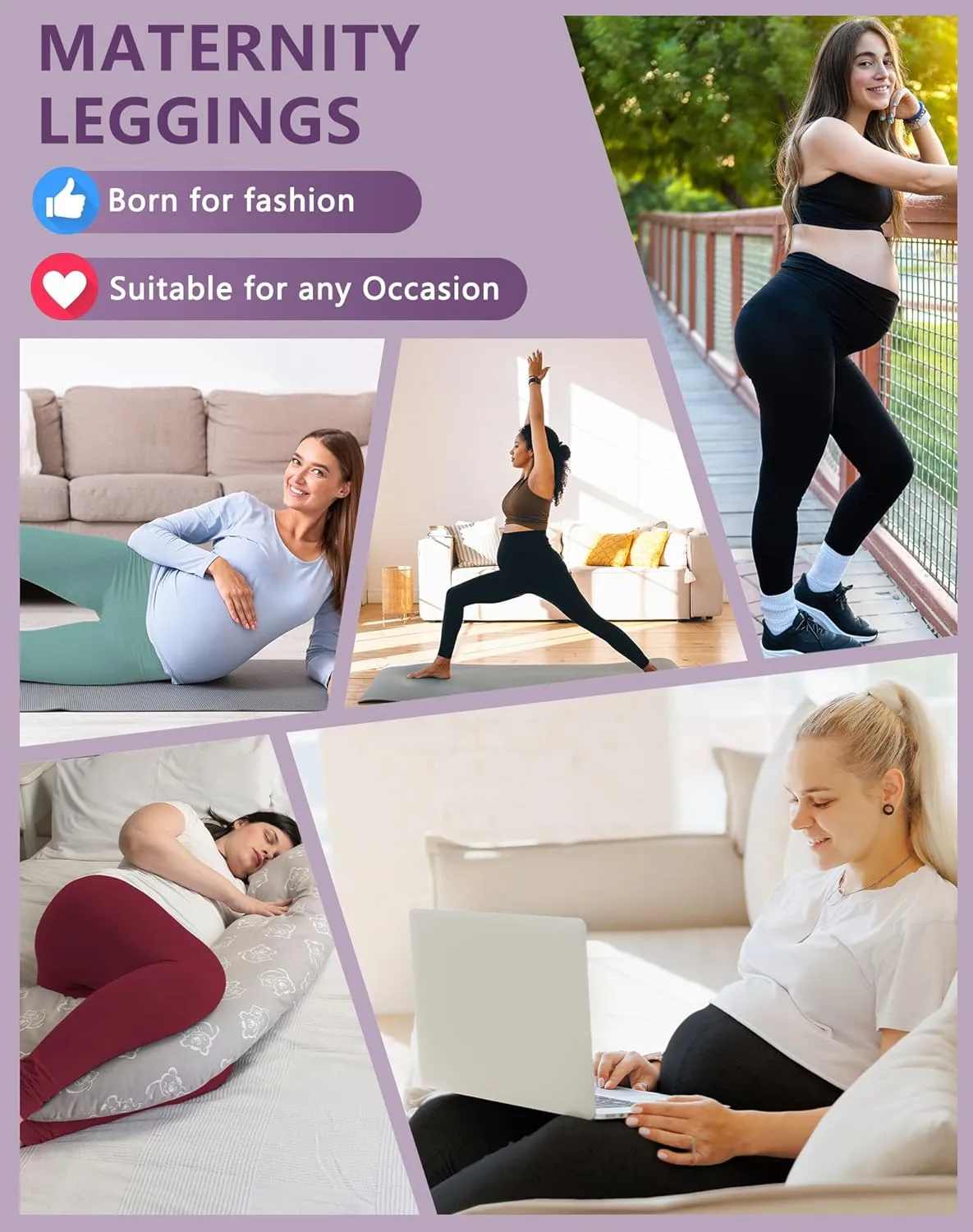 4 Pack Women's Maternity Leggings Over The Belly High Waisted Yoga Workout Pregnancy Pants Activewear for Women