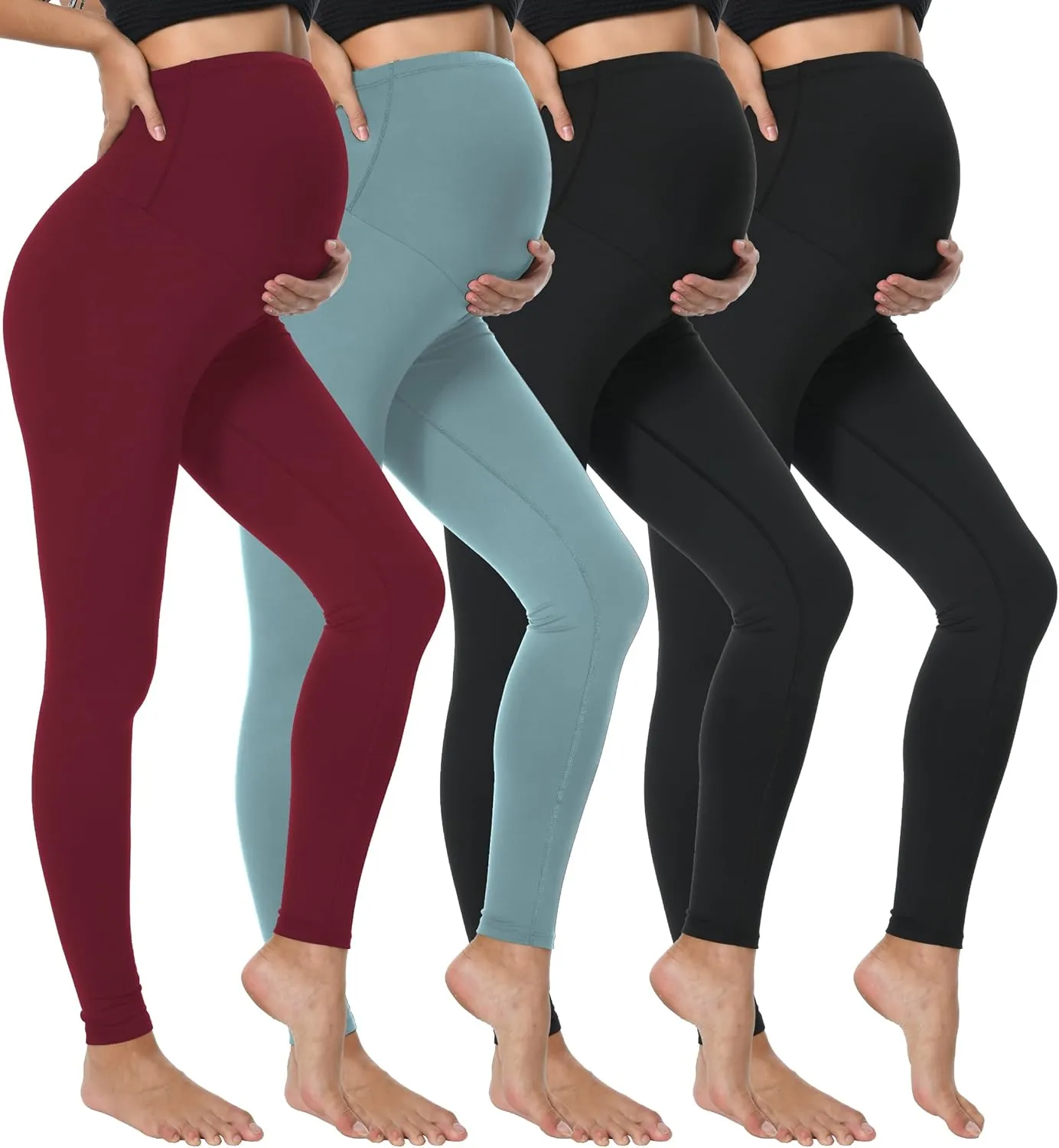 4 Pack Women's Maternity Leggings Over The Belly High Waisted Yoga Workout Pregnancy Pants Activewear for Women