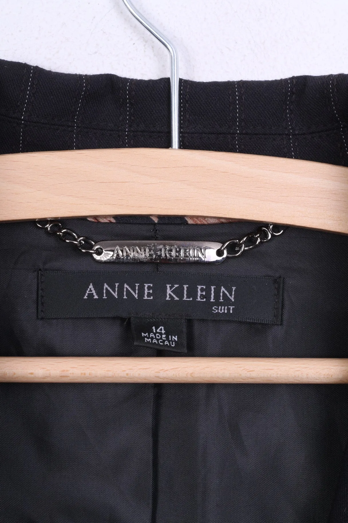 ANNE KLEIN Womens 14 XL Blazer Striped Black Single Breasted
