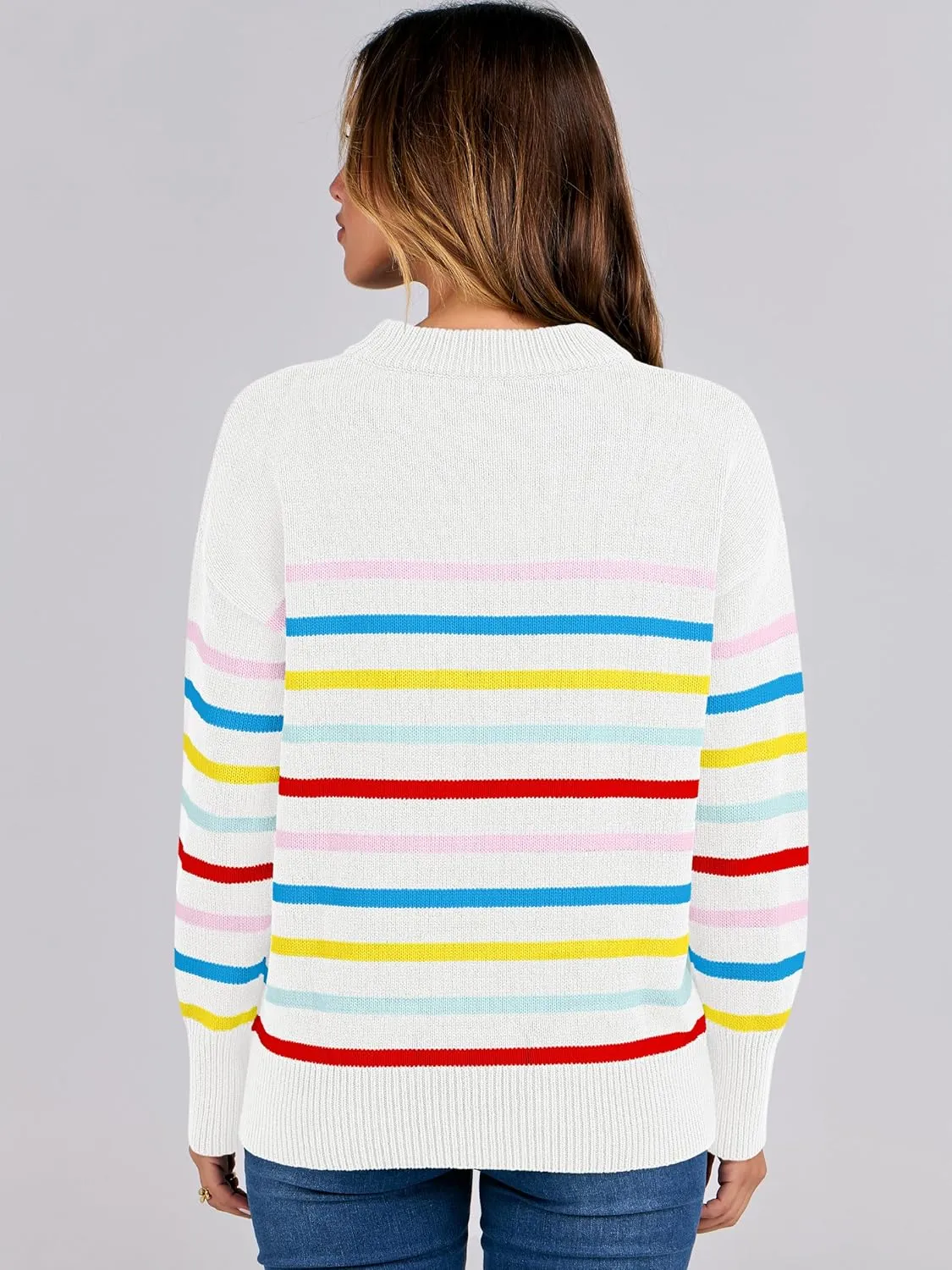 ANRABESS Women Fall Fashion Sweaters Striped Long Sleeve Crewneck Loose Fit Cozy Knit Trendy Pullover Sweater Tops