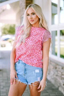 *APP EXCLUSIVE* Leopard Print Lace Short Sleeve Blouse