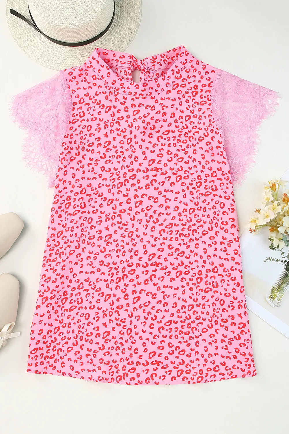 *APP EXCLUSIVE* Leopard Print Lace Short Sleeve Blouse