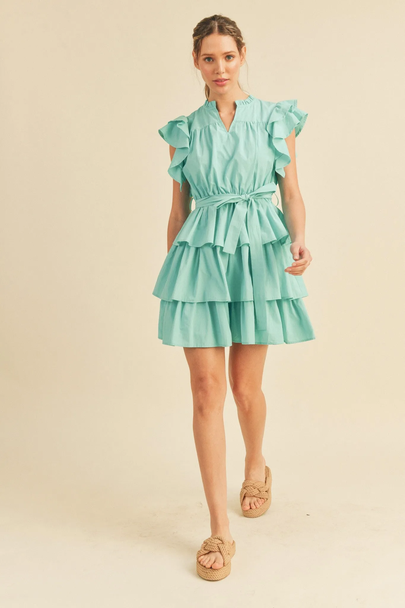 Aqua Ruffle Tiered Mini Dress