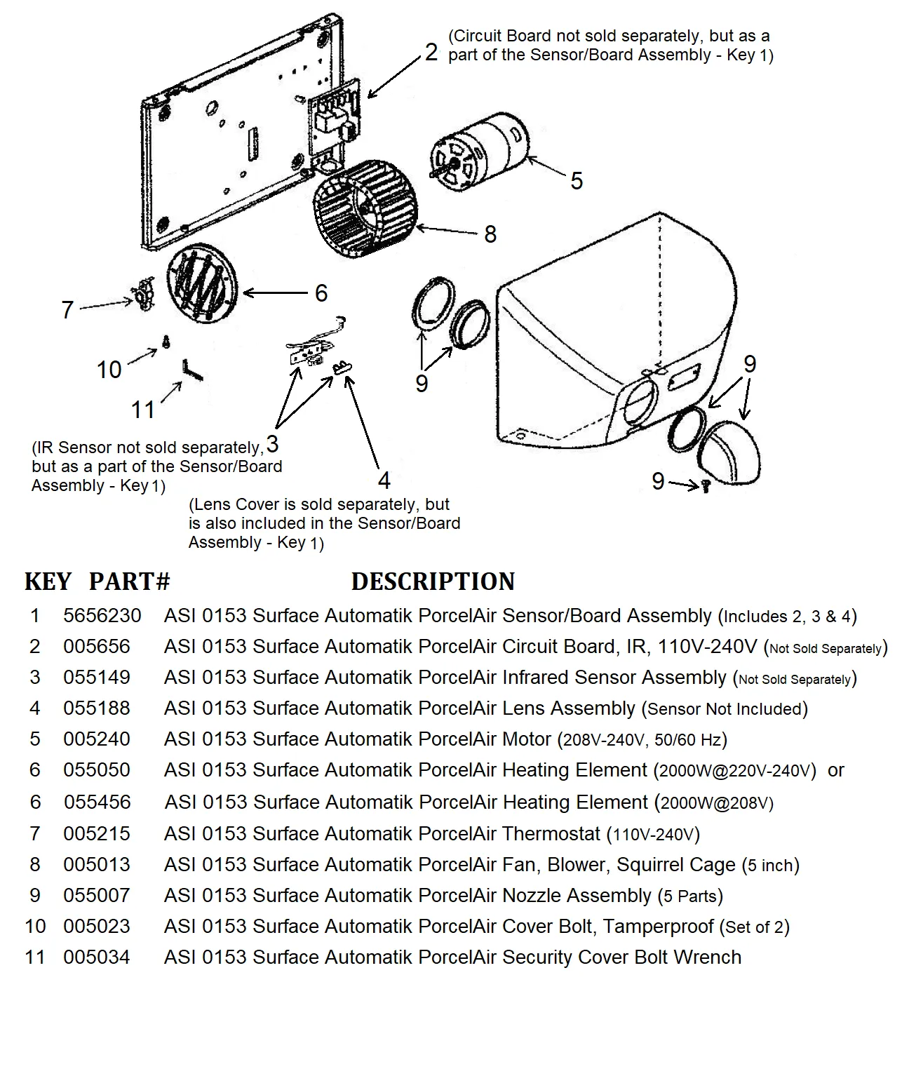 ASI 0153 PORCELAIR (Cast Iron) AUTOMATIK (208V-240V) COVER BOLTS (Part# 005023)