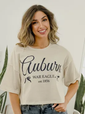 Auburn Tigers Established Bows Off White Cropped Tee