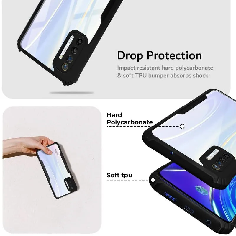 Back Cover Case for Realme XT | HybridShield Transparent Glass Back | Camera Protection - Black Bumper & Transparent Back