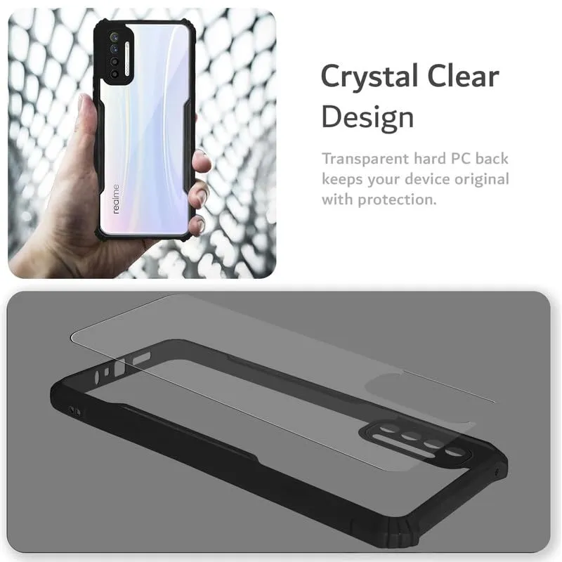 Back Cover Case for Realme XT | HybridShield Transparent Glass Back | Camera Protection - Black Bumper & Transparent Back