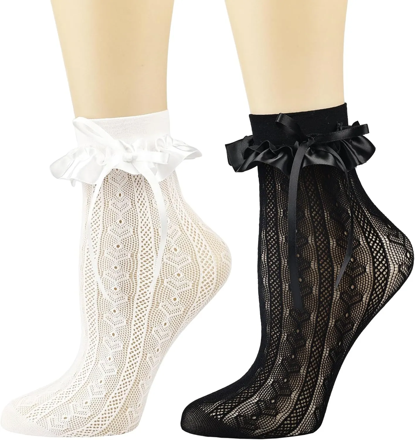 BIVOLU Womens Ankle Socks Lace Ruffle Frilly Cotton Cute Princess Ankle Dress Socks for Girl 2 Pack