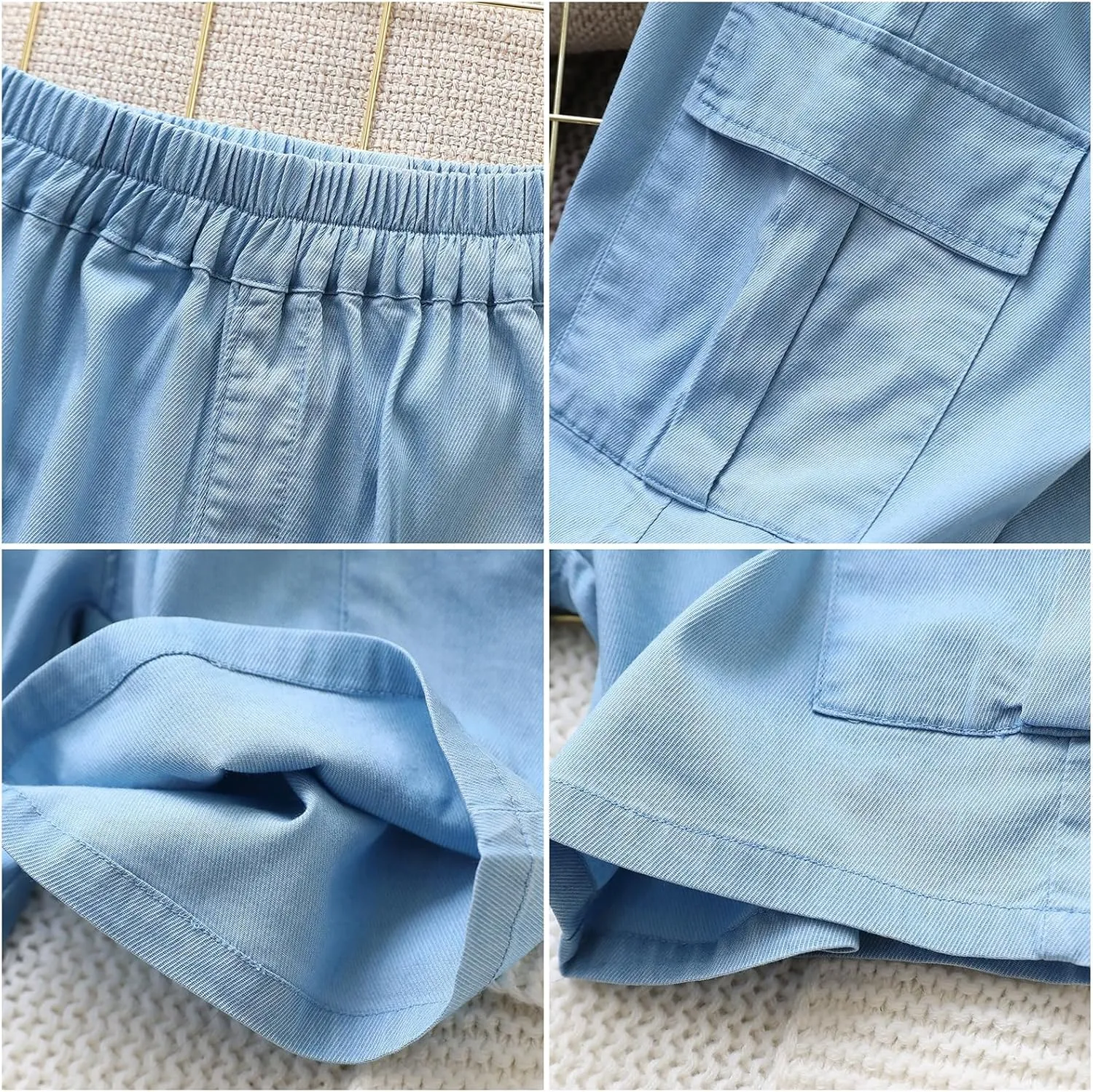 Boys Cargo Shorts Elastic Waist Pull-On Looks Jeans Lightweight Youth School Shorts with Pockets Summer Clothes 5-12Y