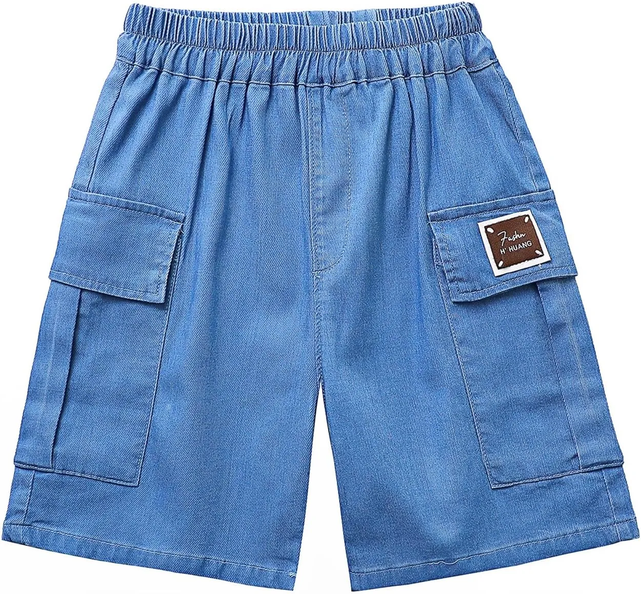 Boys Cargo Shorts Elastic Waist Pull-On Looks Jeans Lightweight Youth School Shorts with Pockets Summer Clothes 5-12Y