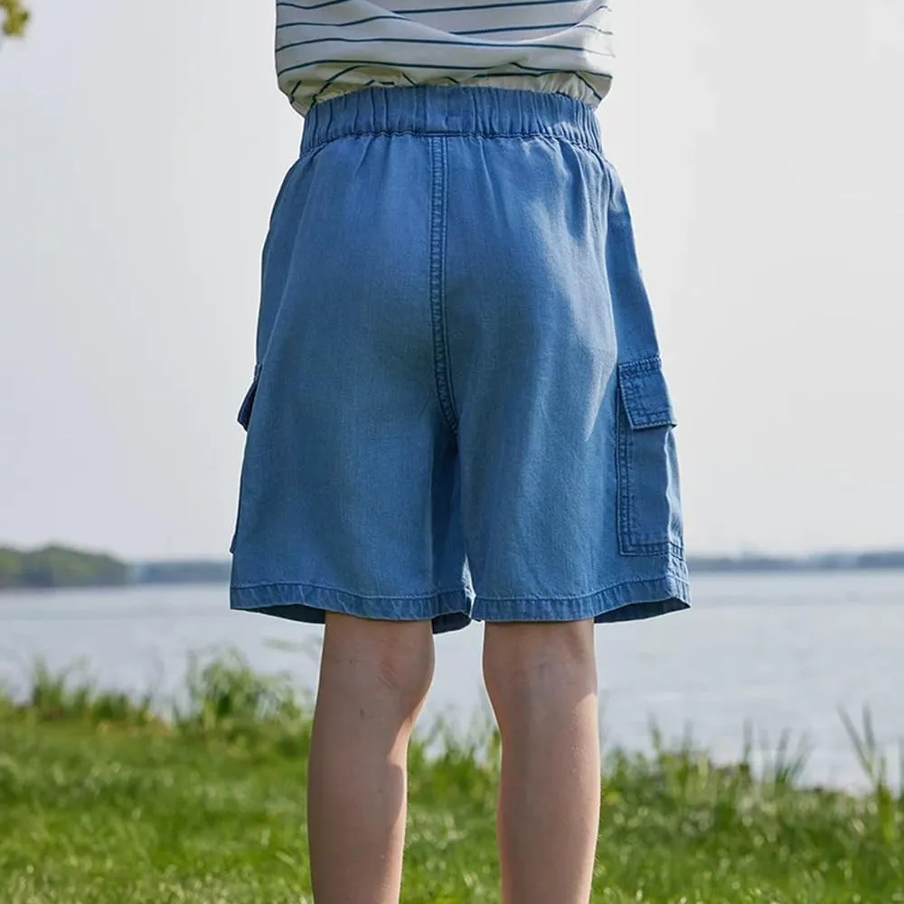 Boys Cargo Shorts Elastic Waist Pull-On Looks Jeans Lightweight Youth School Shorts with Pockets Summer Clothes 5-12Y