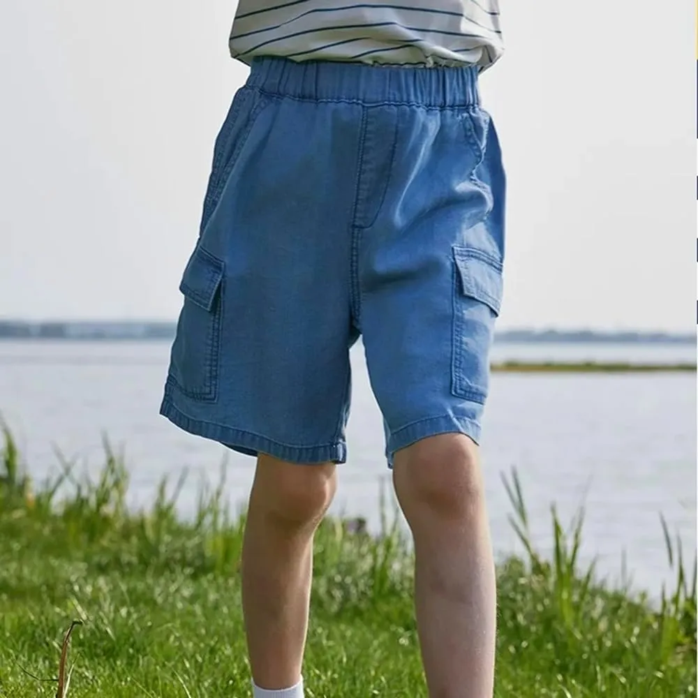 Boys Cargo Shorts Elastic Waist Pull-On Looks Jeans Lightweight Youth School Shorts with Pockets Summer Clothes 5-12Y