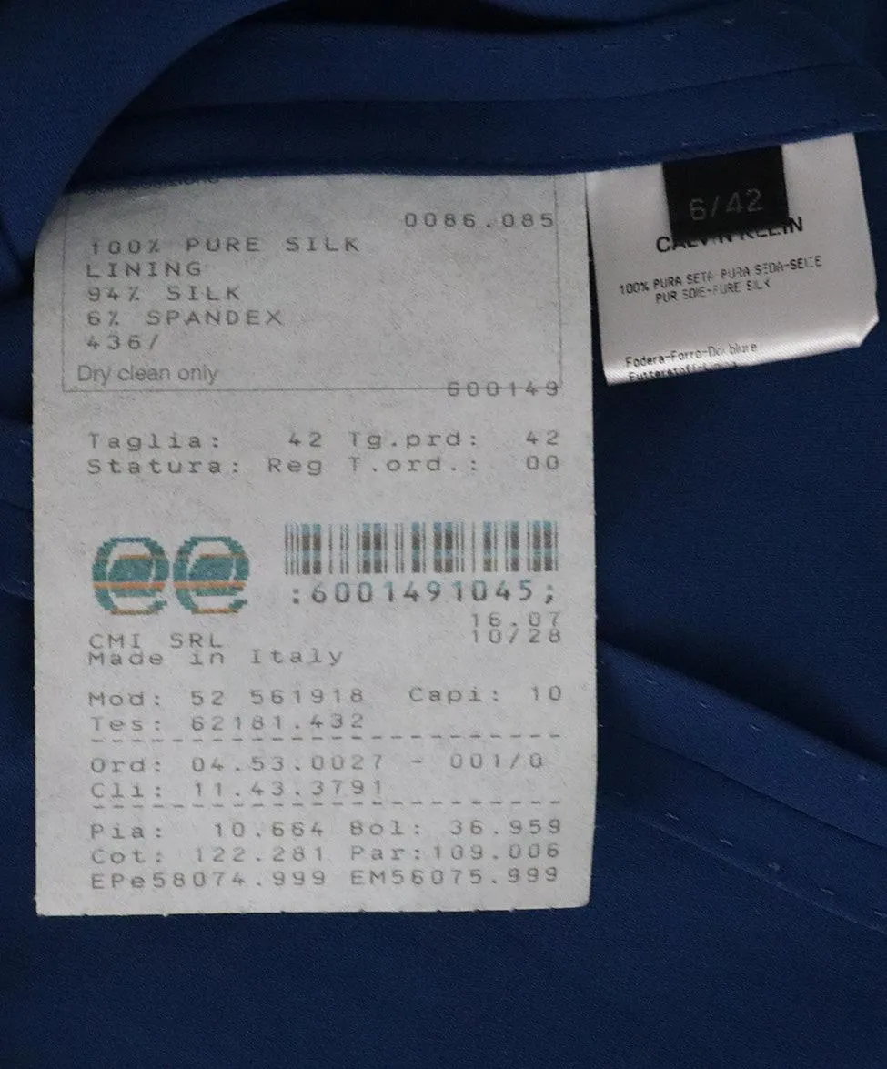 C Klein Blue Silk Dress sz 6