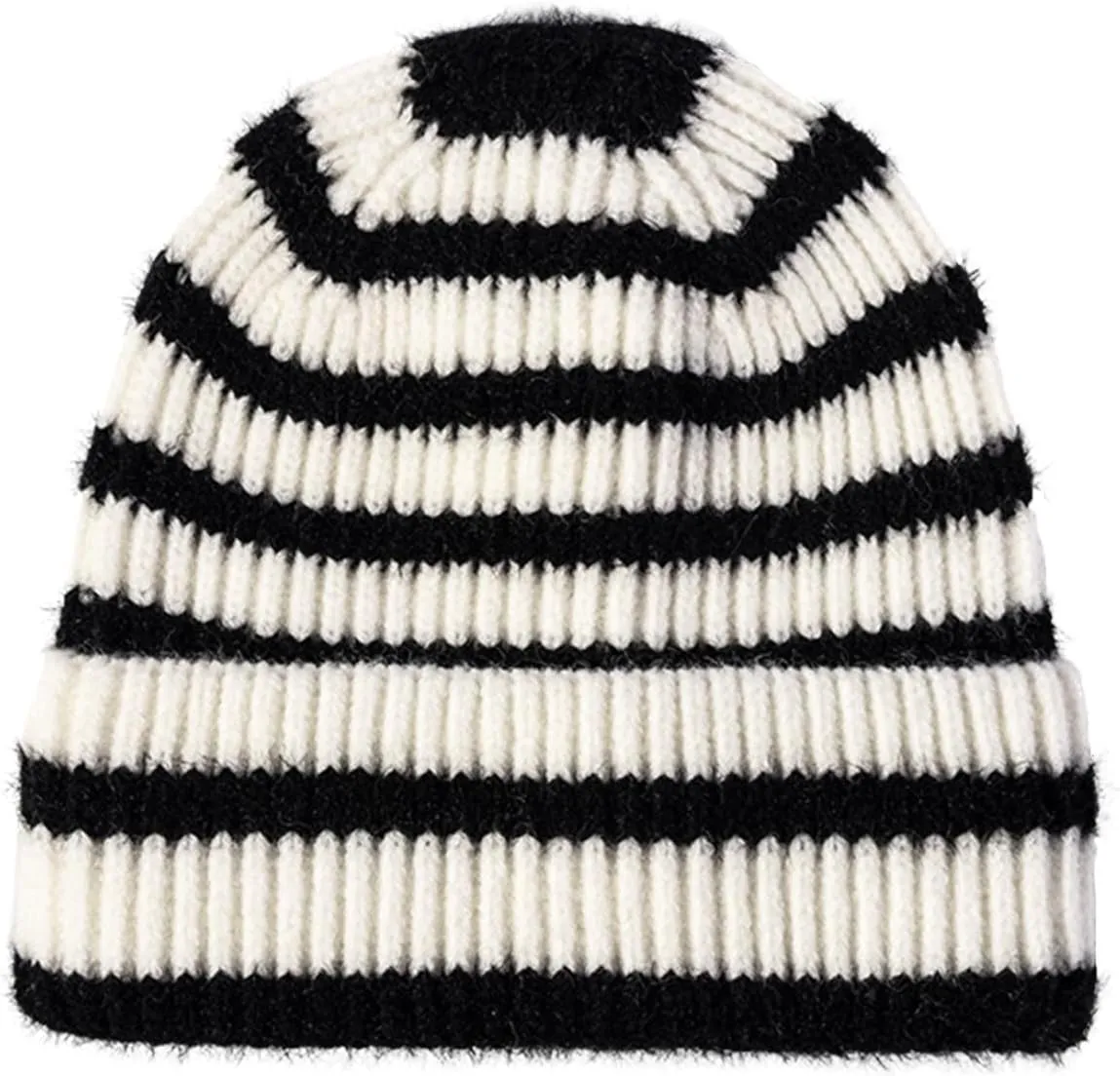 CORIRESHA Unisex Fashion Striped Beanie Cuffed Winter Warm Cozy Chunky Rib Knit Hat