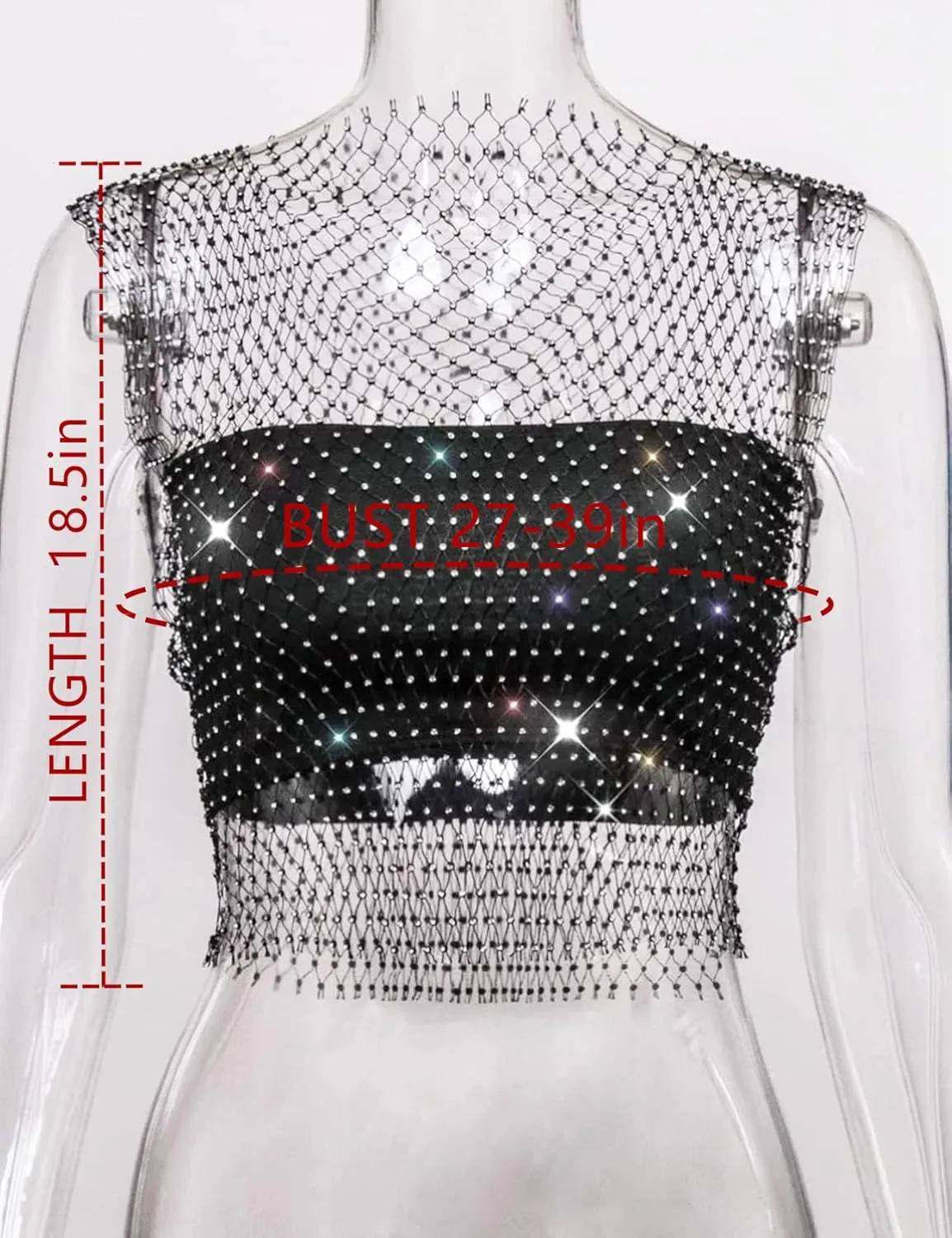 CYCLAMEN Women's Rhinestone Body Chains Long Sleeve Crop Tops Crystal See Through Mesh Diamond Fishnet Shirts Outfits