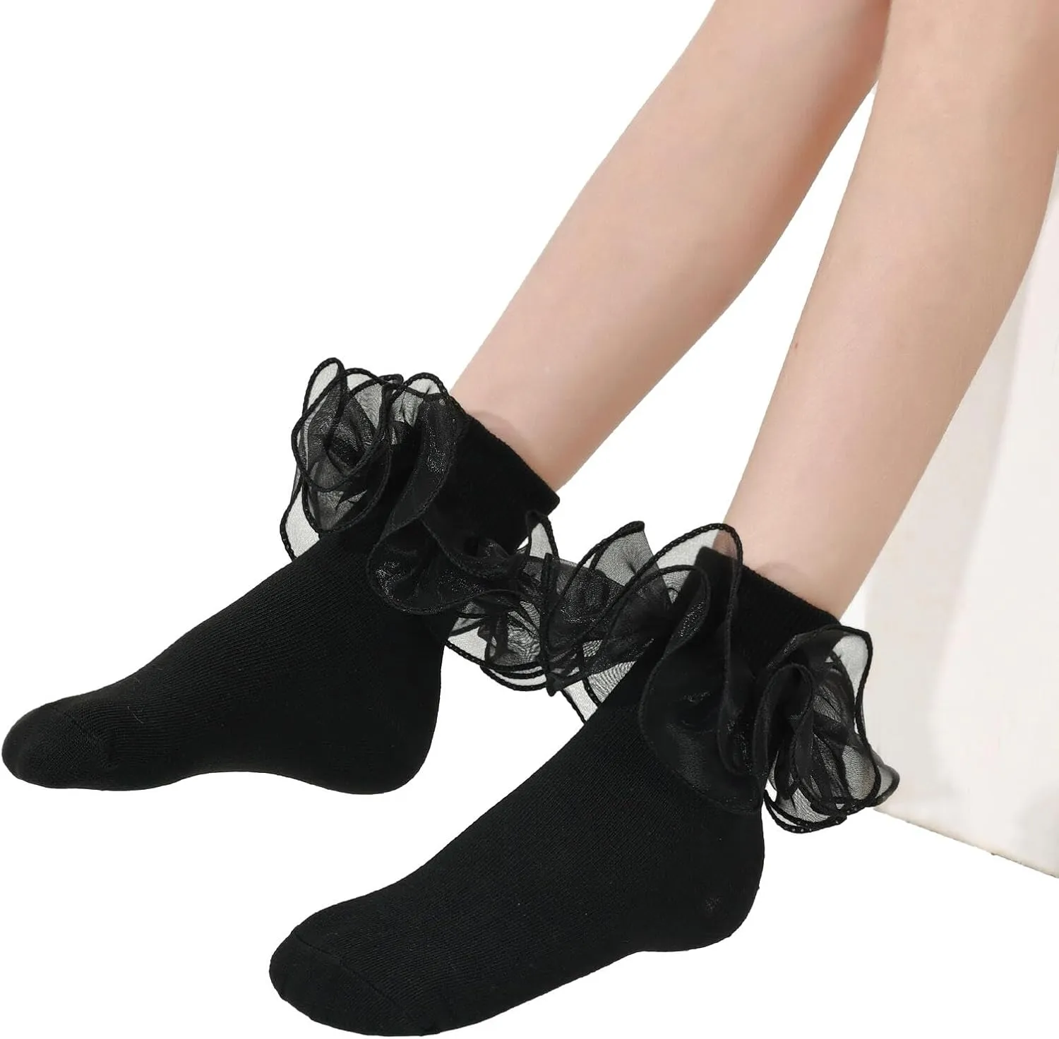 Dicry Baby Girls Double Lace Turn Cuff Socks with Big Ruffle for Infant Toddlers and Kids