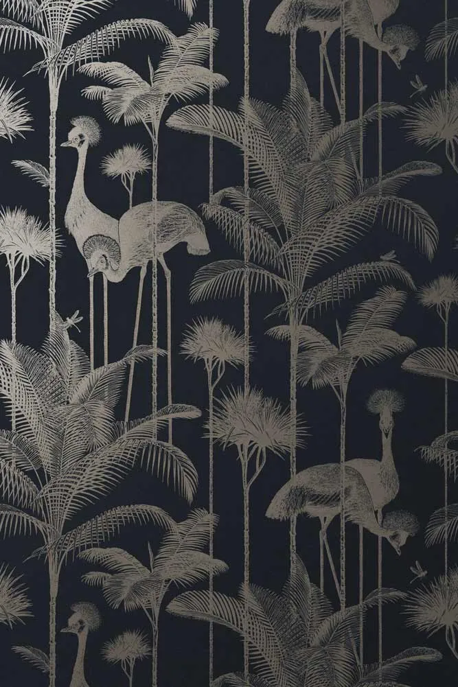 Divine Savages Crane Fonda Black Gold Wallpaper