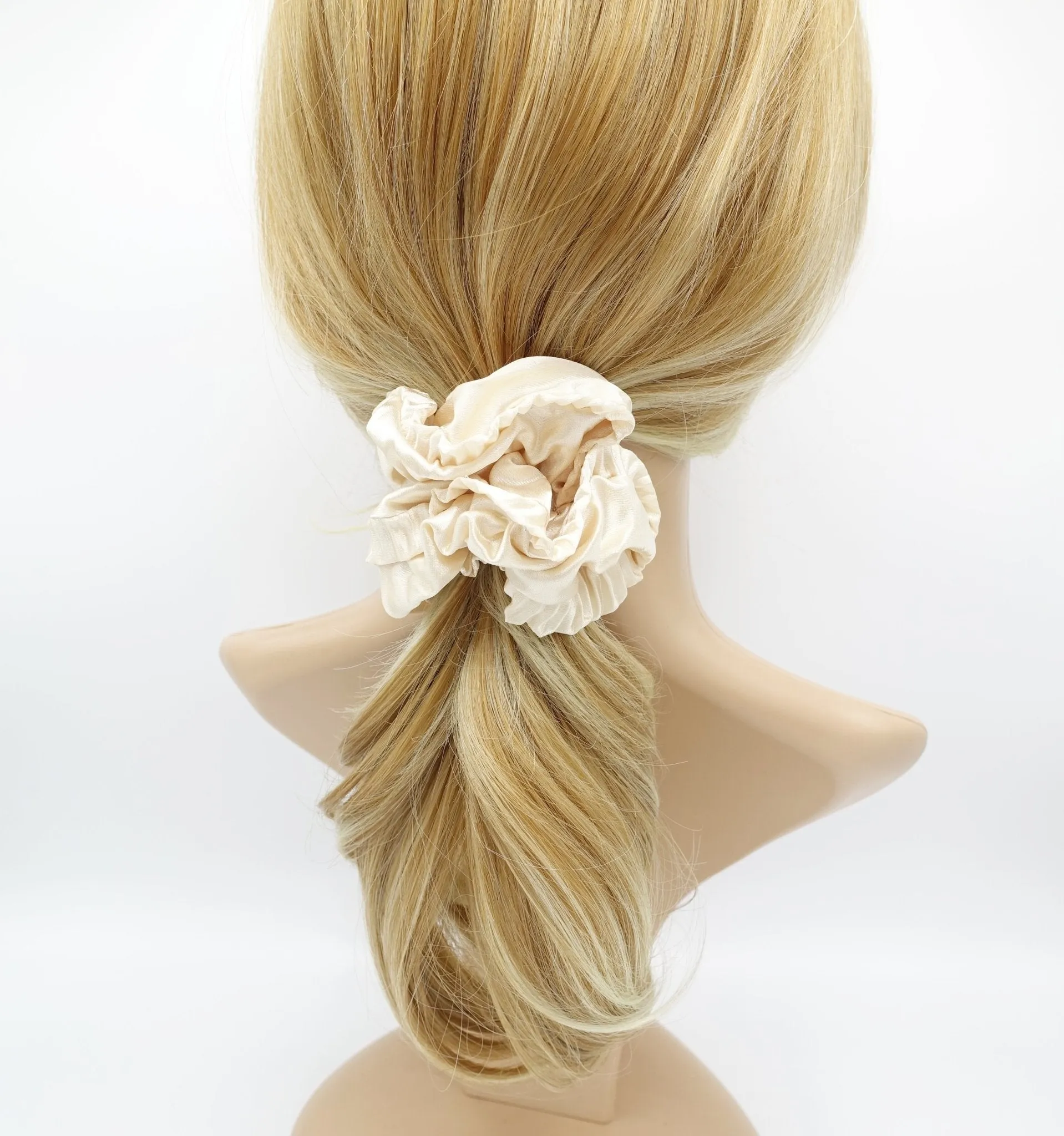 edge pleated glossy satin scrunchies women hair elastic tie scrunchy