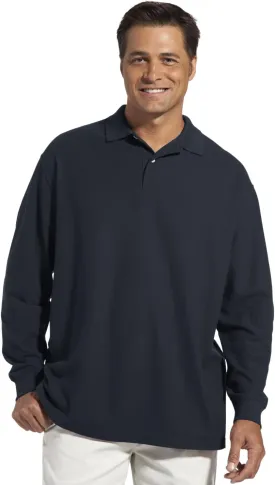 Harbor Bay by DXL Men's Big and Tall Honeycomb Pique Polo Shirt | Long Sleeves with Ribbed-Knit Collar and 2-Button Placket