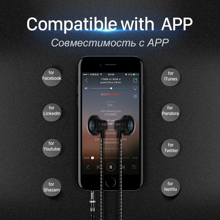 HOCO Metallic Universal Earphones with Mic Wired Headset 3.5mm Jack with Remote for Apple iPhone Samsung Xiaomi Earbuds in-Ear
