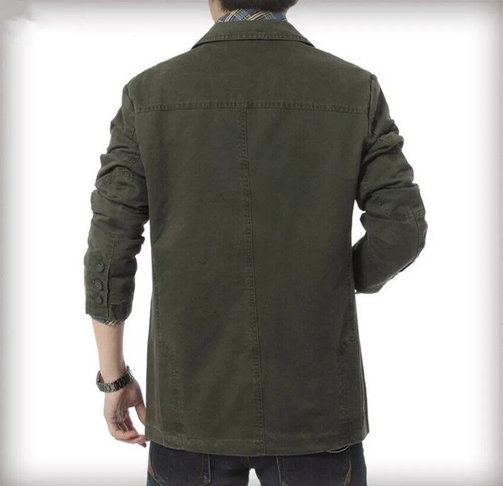 HZCX FASHION men's washed cotton casual blazer button up jackets with pocket