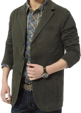 HZCX FASHION men's washed cotton casual blazer button up jackets with pocket