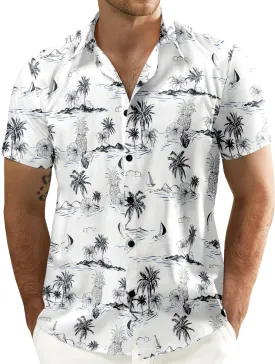 JOGAL Men's Flower Cotton Button Down Short Sleeve Hawaiian Shirt