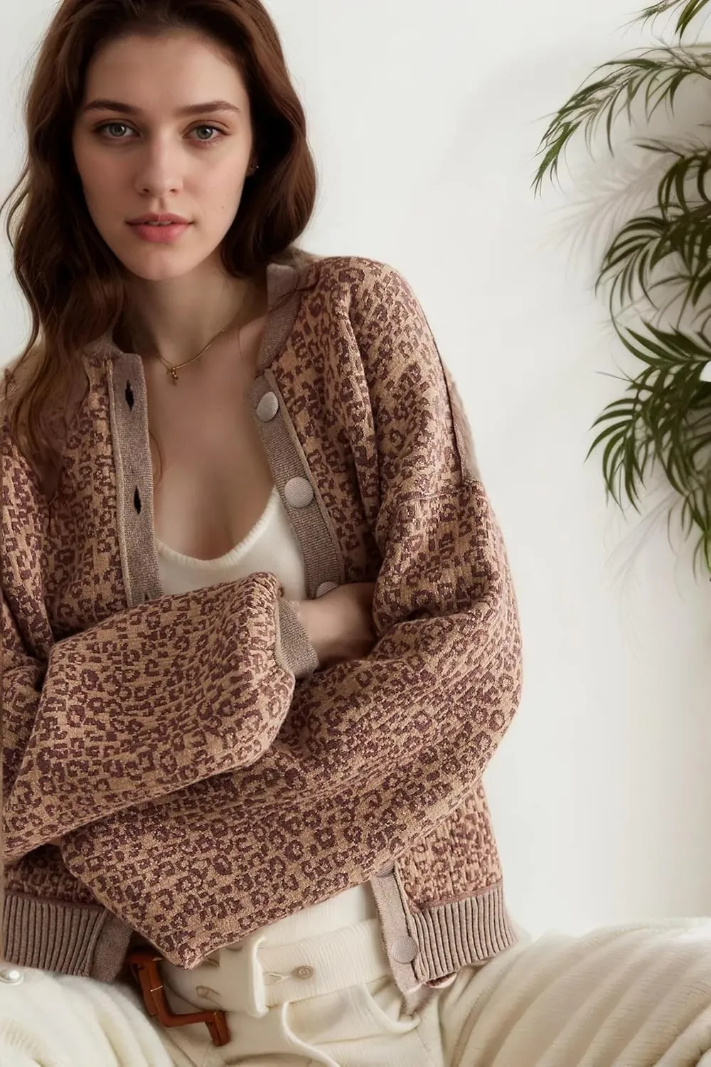 Kedera Womens Leopard Cardigan Sweaters Open Front Button Down Chunky Knit Ladies Sweater Jackets 2024 Fall Outfits