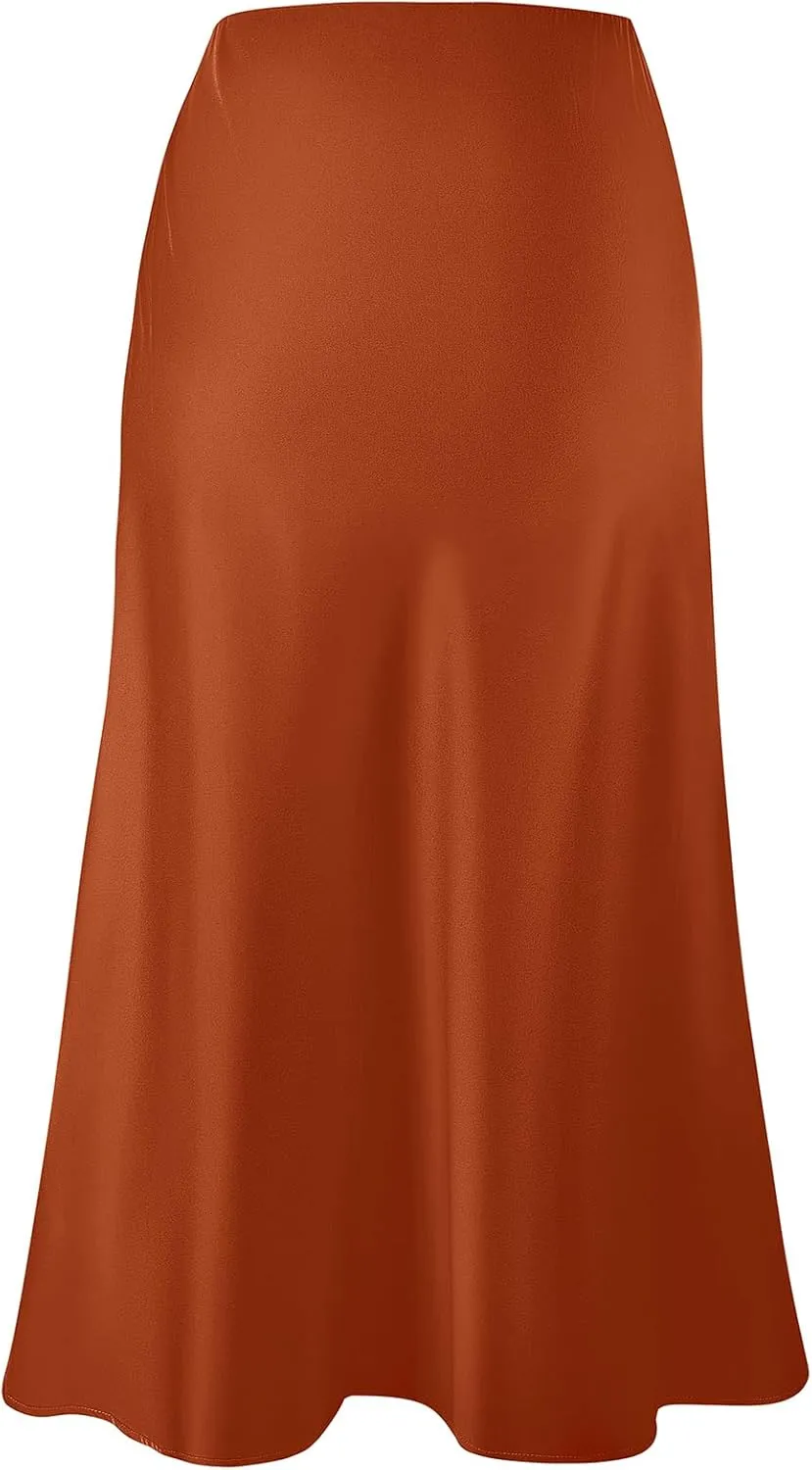 Komorebi Satin Skirt for Women High Waist Midi Skirt Elegant Silk Skirts Summer Casual Flared A Line Skirts