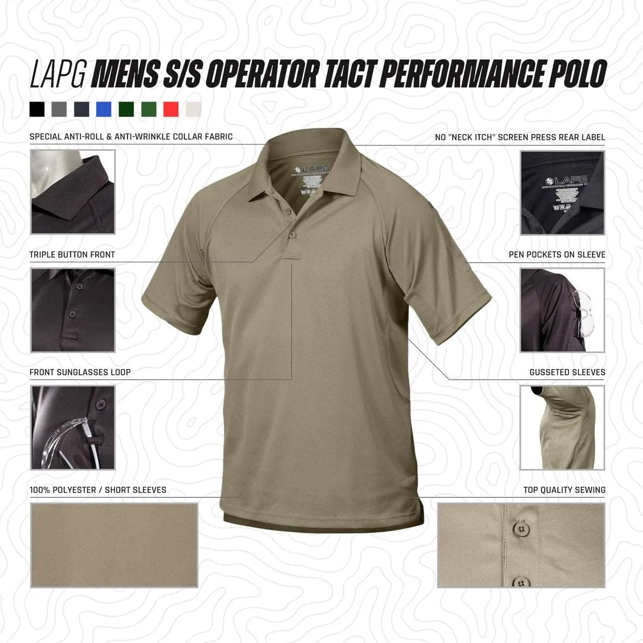 LAPG Men's Operator Tactical Performance Polo Shirt, Short Sleeve Anti-Wrinkle Lightweight Uniform Polo Shirt for Men