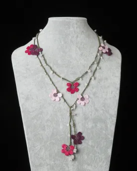 Lariat with Clover Motif - Pink, Cherry & Fuschia