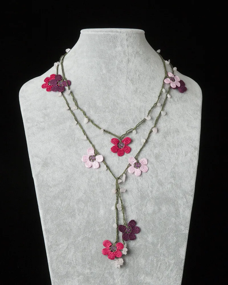 Lariat with Clover Motif - Pink, Cherry & Fuschia