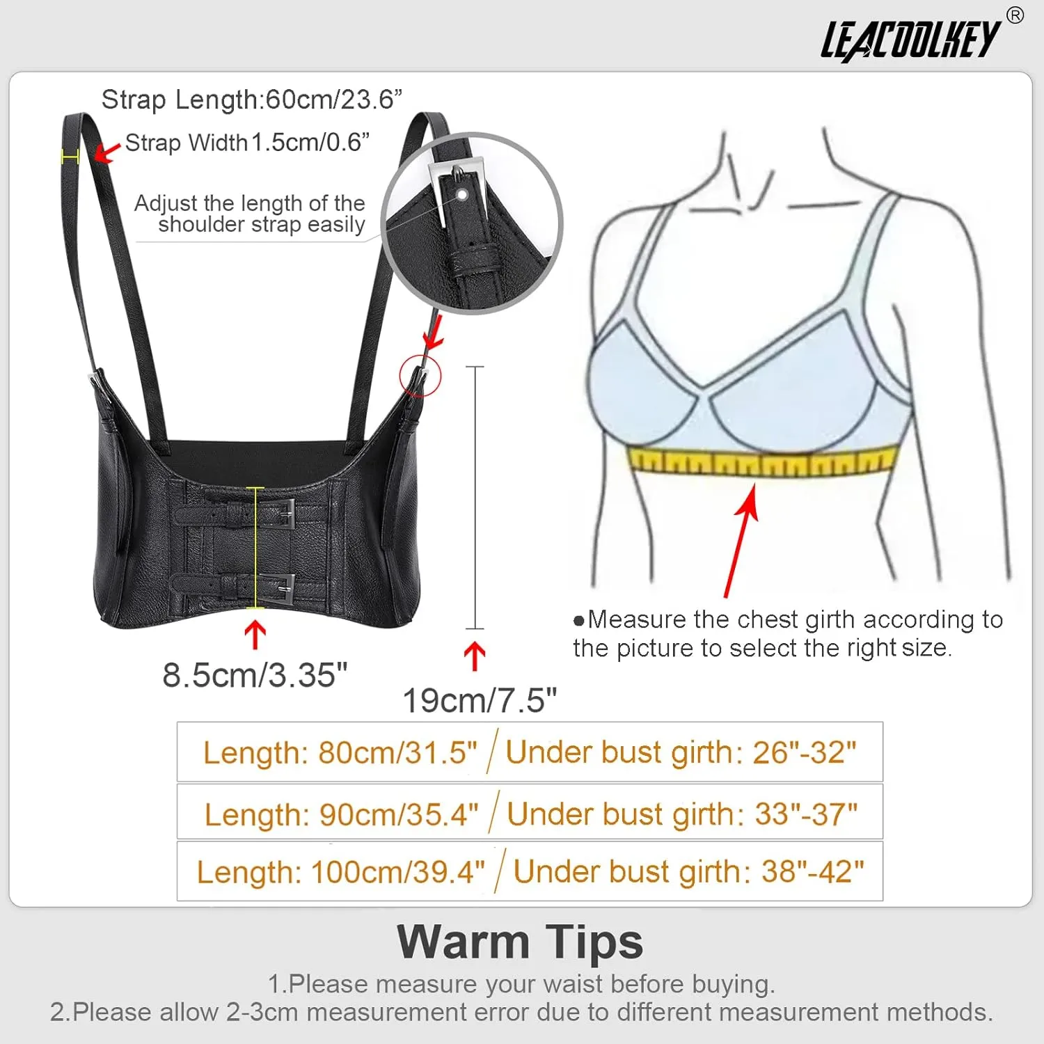 LEACOOLKEY Women Fashion Body Waist Belt Steampunk Underbust Corset Belt for Dress