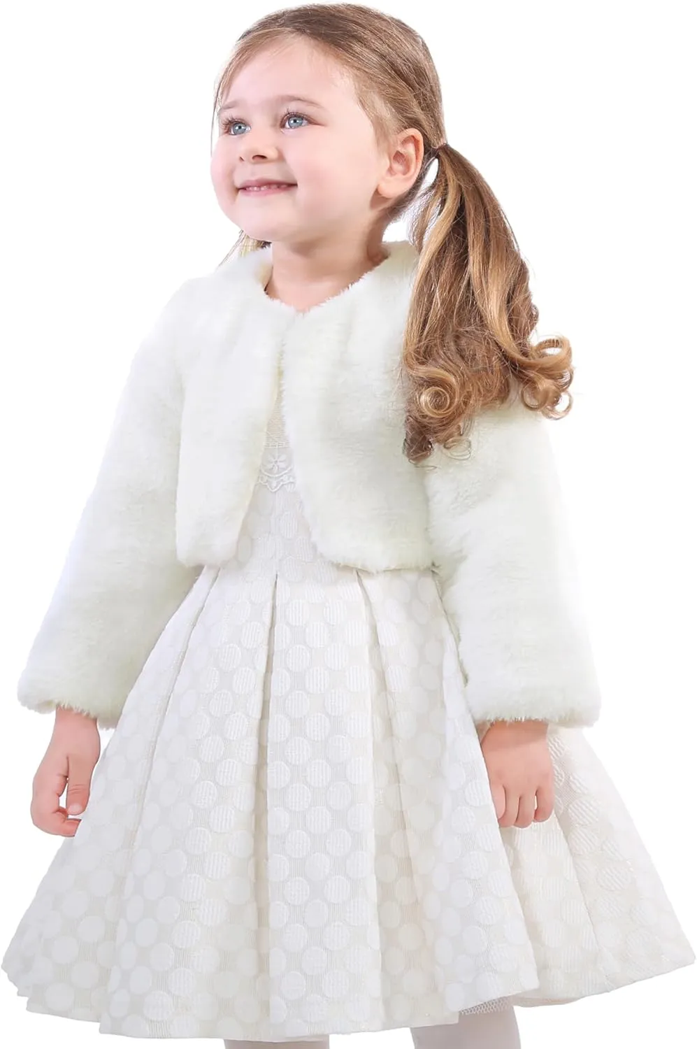 Lilax Girls Cozy Faux Fur Long Sleeve Crew Neck Dress Coat