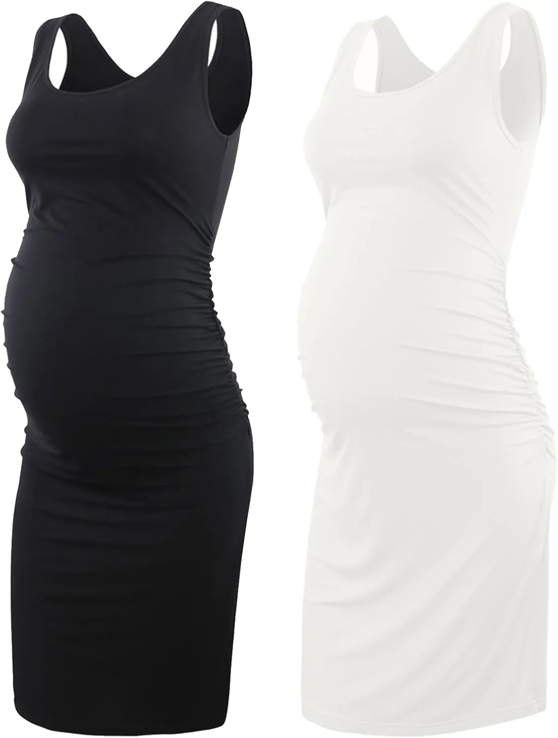 Liu & Qu Women's Maternity Sleeveless Tank Dresses Side Ruching Bodycon Dress for Daily Wearing or Baby Shower