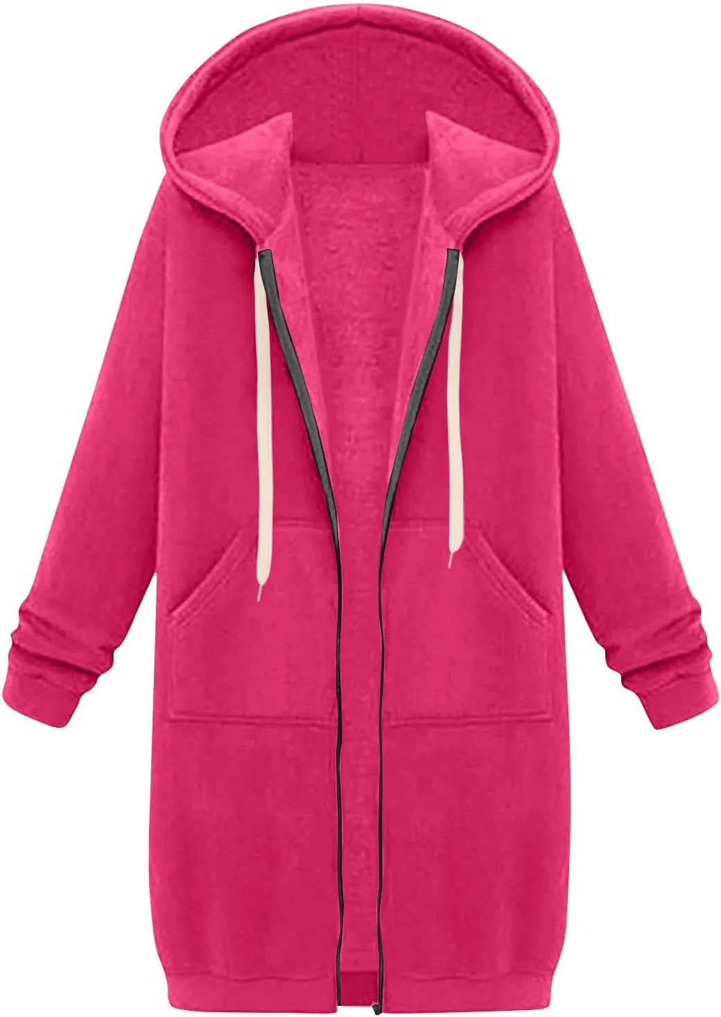 Long Zip Up Hoodie Women Lightweight Cozy Hooded Sweatshirt Jacket Drawstring Open Front Cardigan Hoodies with Pocket