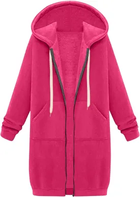 Long Zip Up Hoodie Women Lightweight Cozy Hooded Sweatshirt Jacket Drawstring Open Front Cardigan Hoodies with Pocket