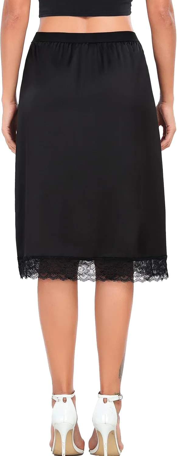 Lovasy Women Satin Half Slips Lace Long Underskirt Anti Static Under Skirt Soft Slip Dress for Skirts Dresses S-3XL